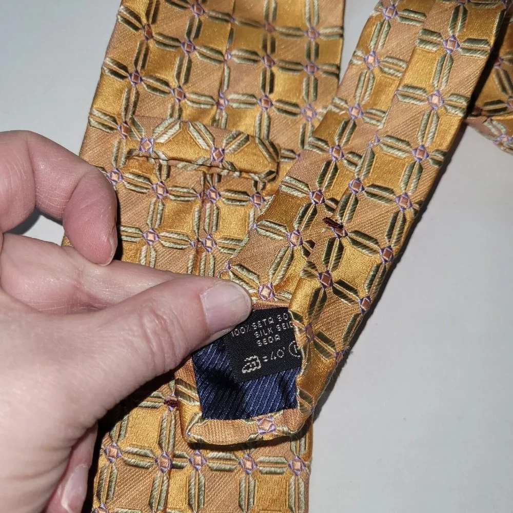 Ermenegildo Zegna Mens Tie Silk Handmade Geometric Textured Luxury Made in Italy